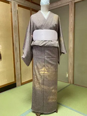 연보라색 이중 기모노 호몬기 순수 실크