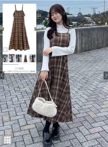 [ 새상품 택 포함 ] GRL 체크 무늬 백 리본 롱 원피스 [pu41]