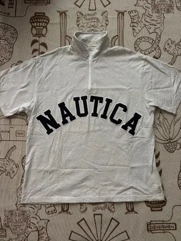 NAUTICA 그레이 반팔 셔츠 하프 지퍼 M 사이즈