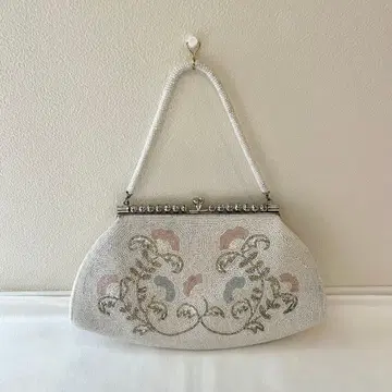 빈티지 비즈 백 파티 백 일본 정통의상 소품 포멀 화이트 꽃무늬 결혼식