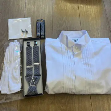 화이트 턱시도 셔츠와 서스펜더 세트