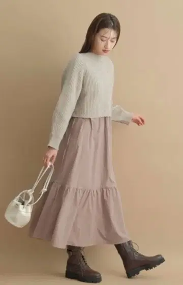 [ Rirandture ] 숏 기장 니트 포함 셔츠 원피스