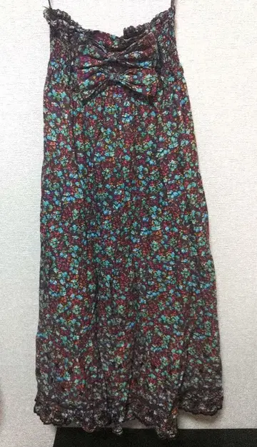 레어 툴라라 꽃무늬 리본 포함 롱 스커트