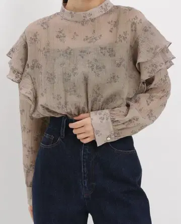 Andemiu 플로키 플라워 블라우스 그레이