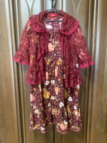 핑크하우스 하트 & 딸기 프린트 원피스