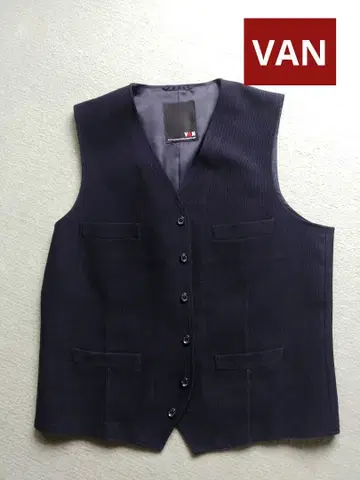 VAN 베스트 네이비 4 포켓 백 벨트 부착