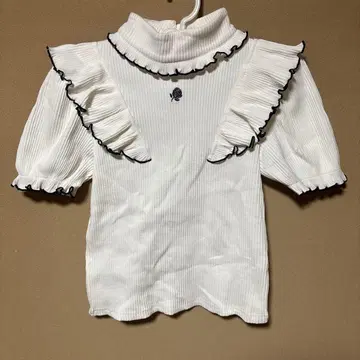 MARS 프릴 하이넥 반팔 상의 화이트