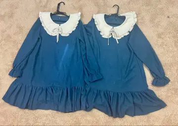 네이비 프릴 달린 옷깃 긴팔 원피스 2개 세트