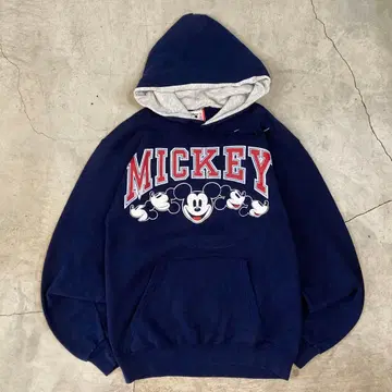 90's USA제 빈티지 Disney 미키 후드티 S 네이비