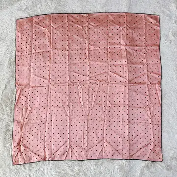 루피앙 실크 100% 도트 무늬 스카프 대형 핑크 블랙 레트로 귀여운