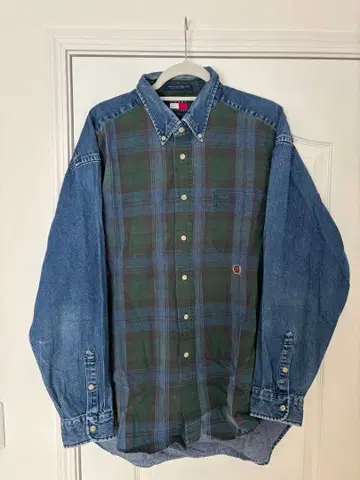 Tommy 데님 셔츠 체크 셔츠 90s 댄서 힙합