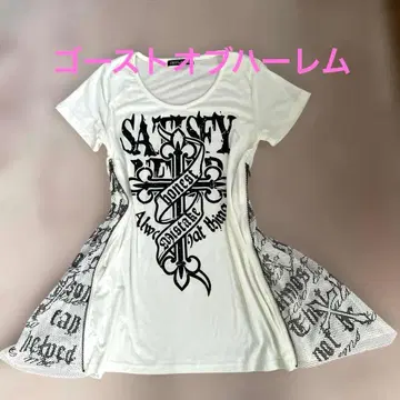 고스트 오브 할렘 그래픽 프린트 T셔츠 화이트 y2k 헤이세이 갸루