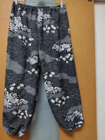 기모노 리메이크, 블랙 츠지가하나, 순수 실크, 몸빼 팬츠