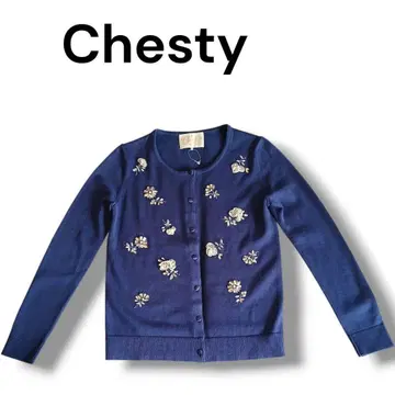 Chesty 체스티 비쥬 플라워 자수 가디건 네이비 F