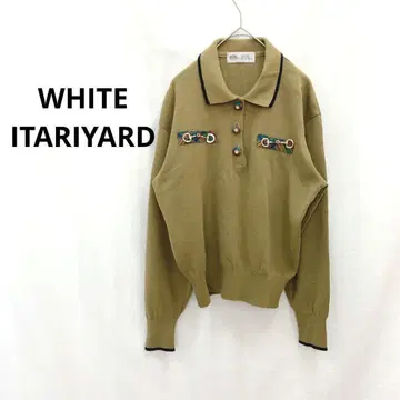 화이트 이탈리아드 옷깃 니트 카키 일본제 하프 버튼 왕관 버튼