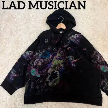 [ 레어 ] 라드 뮤지션 풀오버 후드티 꽃무늬 플라워 올 패턴 블랙