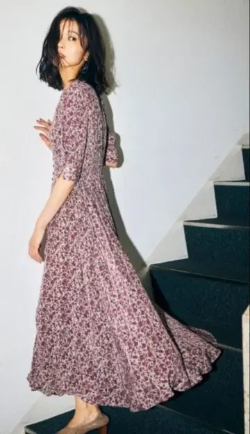 플라워 프린트 퍼프 슬리브 맥시 드레스