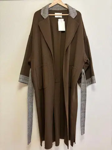 [택 포함 미사용 새상품] willfully 체크 울 롱 코트 브라운
