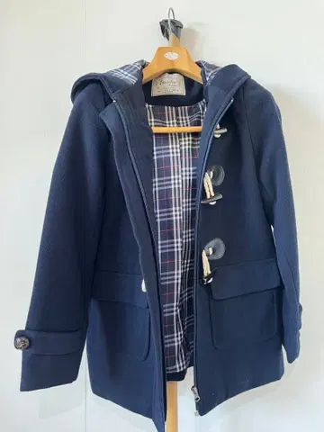 네이비 후드 부착 더플 코트