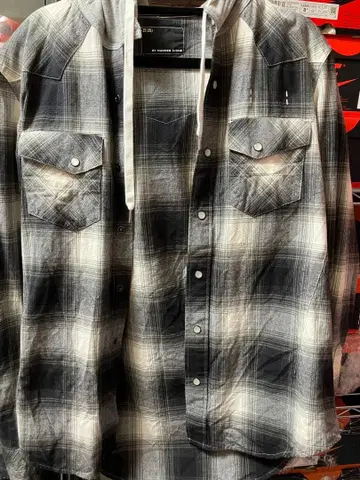 BY NUMBER (N)INE 후드 부착 체크 셔츠