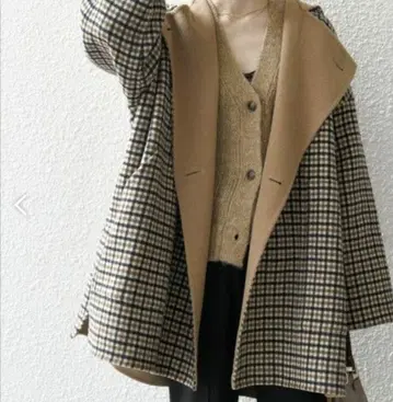 SHIPS any 리버 판초 하프 코트 울 체크