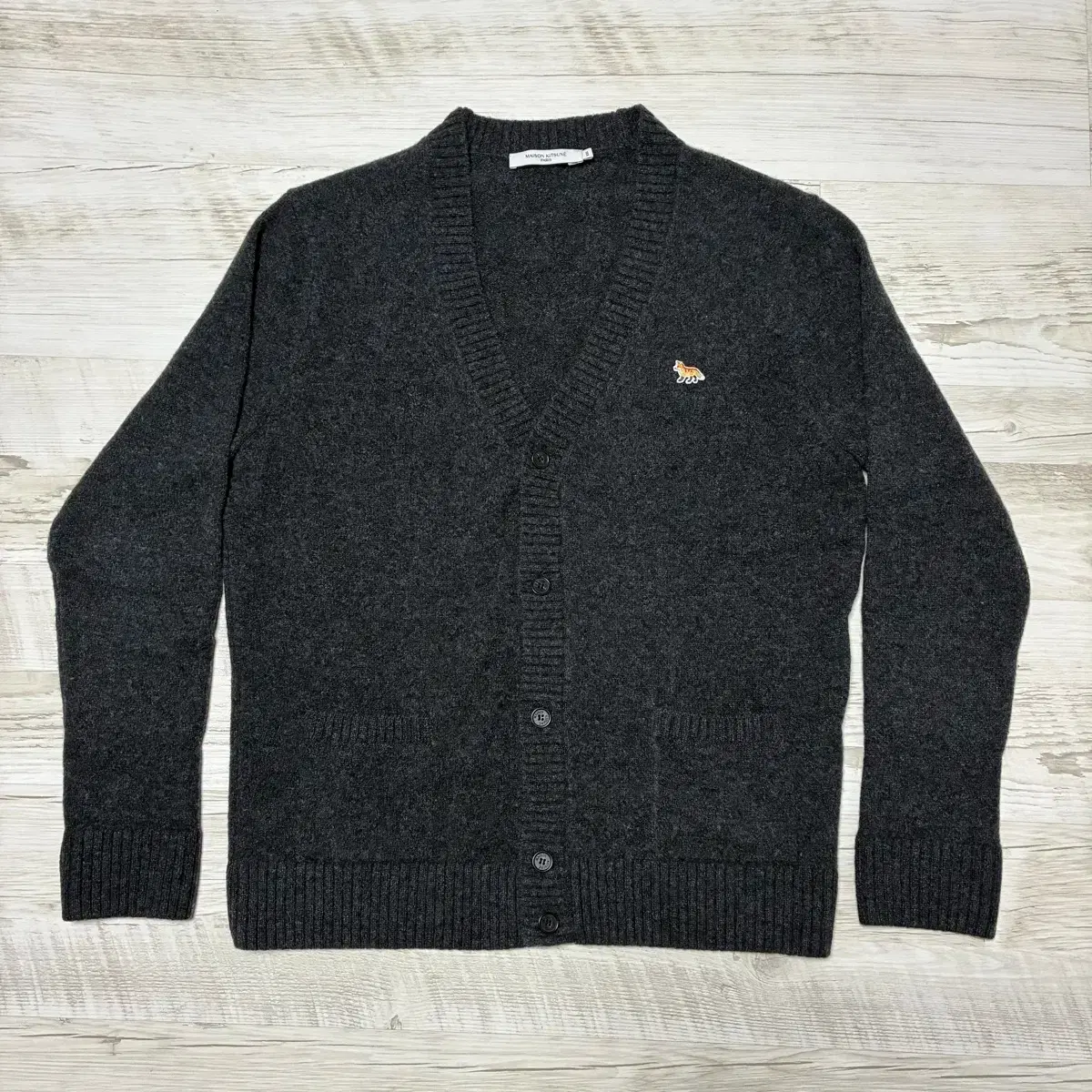 2XL Maison Kitsuné Men's Dark Grey Melange Charcoal Baby Fox Cardigan