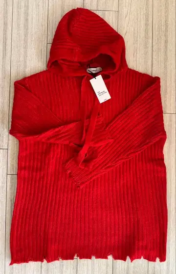 ZARA 후드 부착 리브 니트 빨간색