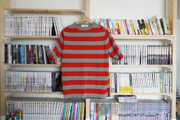 투모로우랜드 빨간색과 그레이 스트라이프 반팔 T셔츠