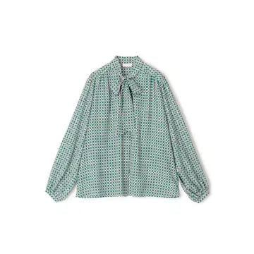 Ballsey 컬러 그리드 프린트 보타이 블라우스