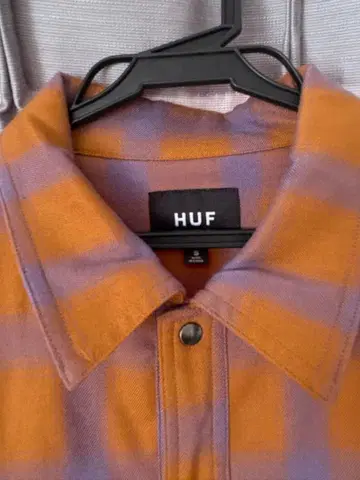 HUF 오렌지 보라색 체크 긴팔 셔츠