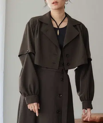 PUBLIC TOKYO 디폼드 슬리브 블라우스 다크 브라운