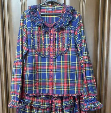 핑크하우스 넬 체크 무늬 블라우스