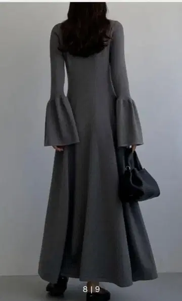 Louere 어른스러운 편안함과 아름다움, 미라인 니트 원피스 롱 그레이