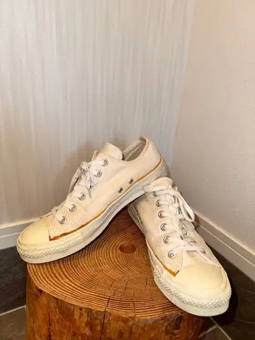 BEAMS 화이트 캔버스 로우컷 스니커즈