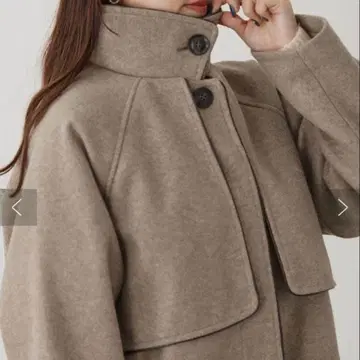 Thevon 제본 페이크 울 파이핑 스탠드 카라 코트