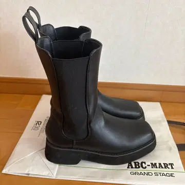 GRL 통굽 사이드 고어 스퀘어토 가죽 하프 부츠