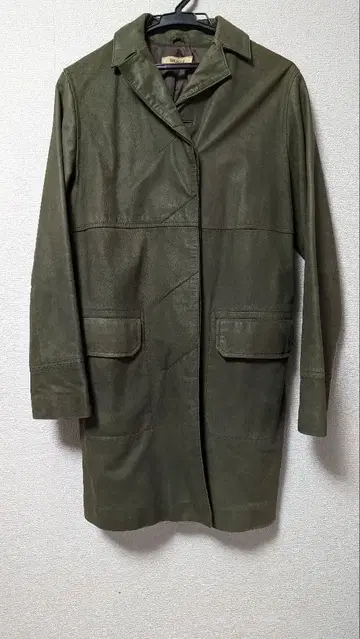 올리브 그린 가죽 코트 소가죽