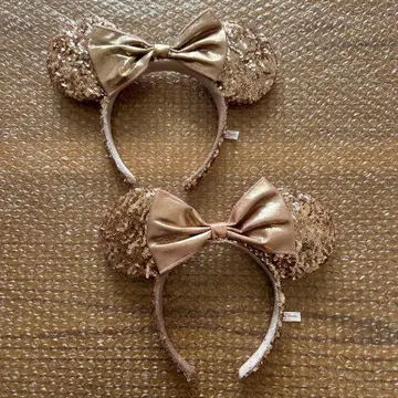 디즈니 머리띠 2개 세트 스팽글 리본 핑크