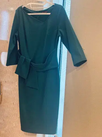 다크 그린 7부 소매 원피스 빅 사이즈 L