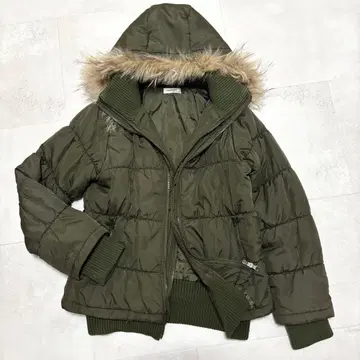 Y2k 그런지 아카이브 헤이세이 갸루 다운 자켓 퍼 카키