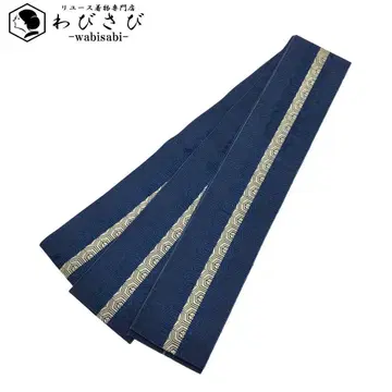 남자 오비 각대 세로선에 꽃 거북이 등껍질 무늬 다크 네이비 N-1079