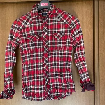 니콜 클럽 체크 플란넬 셔츠 카라 소매 와이어 L 크링클 가공 제품