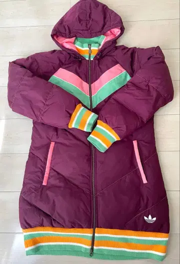 adidas 퍼플 롱 코트 후드 부착