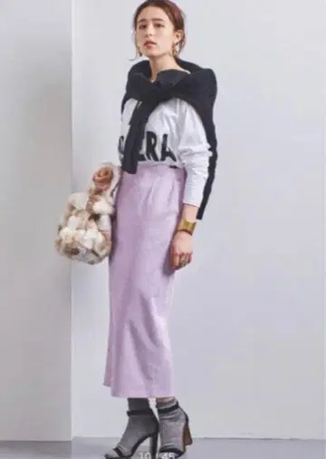 유나이티드 애로우즈 코듀로이 타이트 스커트 퍼플 핑크