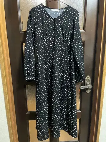 블랙 화이트 도트 무늬 롱 원피스 M