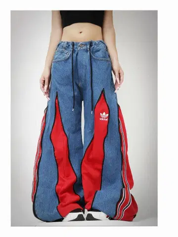 4 지퍼 adidas 와이드 팬츠 데님 블루/레드 101157