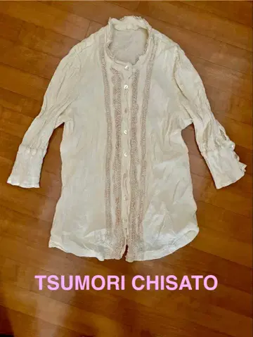 TSUMORI CHISATO 주름 가공 크레이프 가공 아이보리 긴팔 셔츠