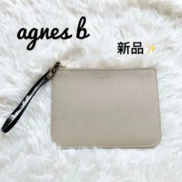 새상품 agnes b 바이컬러 가죽 파우치 베이지 x 블랙 스트랩 포함