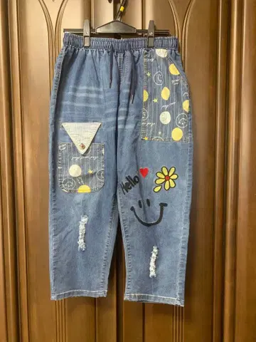 니코짱 자수 데님 팬츠