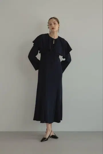 ANDRESD 네이비 플레어 슬리브 원피스 S